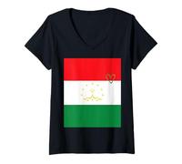 Femme Drapeau du Tadjikistan - Cœur du Tadjikistan - Fête Nationale du Patrimoine Fier T-Shirt avec Col en V