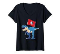 Femme Drapeau du Tennessee Dinosaure T-Rex Nashville Volunteer State Kids T-Shirt avec Col en V