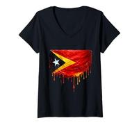 Femme Drapeau du Timor Oriental T-Shirt avec Col en V