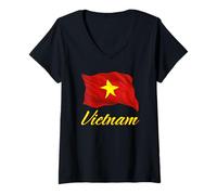 Femme Drapeau du Vietnam Patriotique Asiatique Hommes Femmes Enfants Vietnamiens T-Shirt avec Col en V