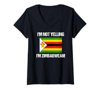Femme Drapeau du Zimbabwe avec Inscription « I'm Not Yelling » T-Shirt avec Col en V