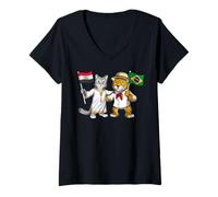 Femme Drapeau Égypte Brésil Racines Égyptiennes Héritage Brésilien T-Shirt avec Col en V