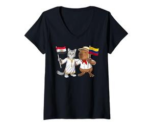 Femme Drapeau Égypte Colombie Racines Égyptiennes Héritage T-Shirt avec Col en V