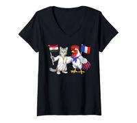 Femme Drapeau Égypte France Racines Égyptiennes Héritage Français T-Shirt avec Col en V