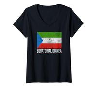 Femme Drapeau équatorial de la Guinée Malabo équato-guinée T-Shirt avec Col en V