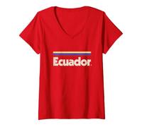 Femme Drapeau équatorien rétro Rouge équatorien T-Shirt avec Col en V