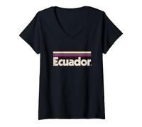 Femme Drapeau équatorien rétro Rouge équatorien T-Shirt avec Col en V