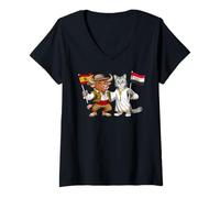 Femme Drapeau Espagne Égypte Racines Espagnoles-Égyptiennes T-Shirt avec Col en V