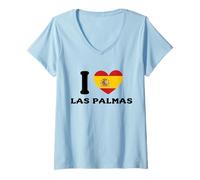 Femme Drapeau Espagnol I Love Las Palmas Espagne Cœur Espagne T-Shirt avec Col en V