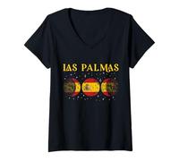 Femme Drapeau Espagnol Las Palmas Vacances Espagne Souvenir T-Shirt avec Col en V