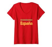 Femme Drapeau Espagnol rétro Espagne Rouge Espagne T-Shirt avec Col en V