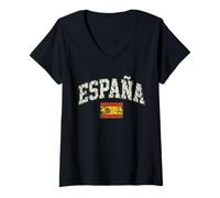 Femme Drapeau Espagnol Vintage Vieilli T-Shirt avec Col en V