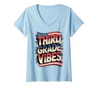 Femme Drapeau « First Day Teacher I Teach » - Rouge et Blanc T-Shirt avec Col en V