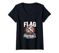 Femme Drapeau Football Chaos in Motion Retro Sunset Player T-Shirt avec Col en V