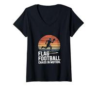 Femme Drapeau Football Chaos in Motion Retro Sunset Player T-Shirt avec Col en V
