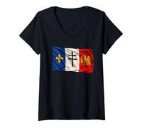 Femme Drapeau Français Héritage Historique Patriote T-Shirt avec Col en V