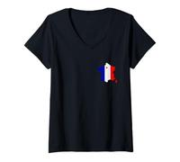 Femme Drapeau France Bleu Blanc Rouge 14 juillet Carte de France T-Shirt avec Col en V