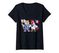 Femme Drapeau France Corée du Sud Racines Franco-coréennes T-Shirt avec Col en V
