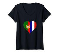 Femme Drapeau France Portugal Génial pour Fier Français Portugais T-Shirt avec Col en V