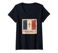 Femme Drapeau France sans résistance Croix de Lorraine 1940-1944 T-Shirt avec Col en V