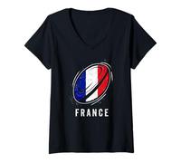 Femme Drapeau France sur Ballon pour Fier Fan Rugby Français T-Shirt avec Col en V