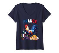 Femme Drapeau France Tricolore Tradition Terroir Honneur Respect T-Shirt avec Col en V