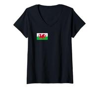 Femme Drapeau Gallois du Pays de Galles T-Shirt avec Col en V