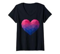 Femme Drapeau géométrique bisexuel cœur Bas Poly LGBTQ T-Shirt avec Col en V