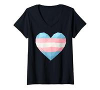 Femme Drapeau géométrique transgenre cœur Bas Poly LGBTQ T-Shirt avec Col en V