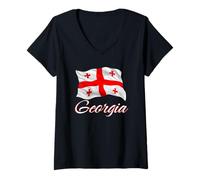 Femme Drapeau géorgien patriotique de la Géorgie pour hommes, femmes, enfants T-Shirt avec Col en V