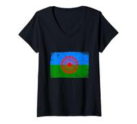 Femme Drapeau Gitan Vintage Cadeau Gitane Gitan Peuple Rom T-Shirt avec Col en V
