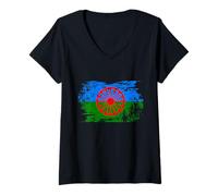 Femme Drapeau Gitan Vintage Cadeau Gitane Gitan Peuple Rom T-Shirt avec Col en V