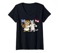 Femme Drapeau Grèce Égypte Racines Gréco-Égyptiennes Héritage T-Shirt avec Col en V
