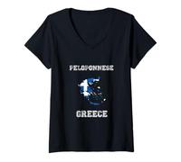 Femme Drapeau Grèce Vieilli Fierté du Péloponnèse T-Shirt avec Col en V
