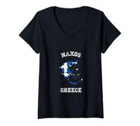 Femme Drapeau Grèce Vieilli Naxos Pride T-Shirt avec Col en V