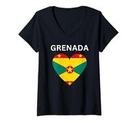 Femme Drapeau Grenade Cœur T-Shirt avec Col en V