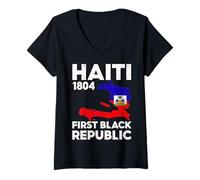 Femme Drapeau Haïti 1804 Première République Noire Haïtien Jour Homme Femme T-Shirt avec Col en V
