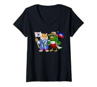 Femme Drapeau Haïti Corée du Sud Racines haïtien-coréennes T-Shirt avec Col en V