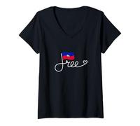 Femme Drapeau Haïti Gratuit - Art de la liberté haïtienne T-Shirt avec Col en V