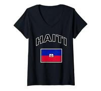 Femme Drapeau Haïti T-Shirt avec Col en V