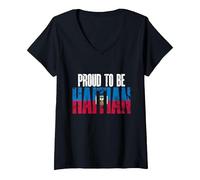 Femme Drapeau haïtien « Proud to be Haitian Pride » T-Shirt avec Col en V, Noir, XL