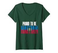 Femme Drapeau haïtien « Proud to be Haitian Pride » T-Shirt avec Col en V, Vert Forêt, XXL