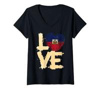 Femme Drapeau Haïtien Vacances Haïti T-Shirt avec Col en V
