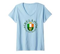 Femme Drapeau Heraldique Erin Go Bragh Irlande T-Shirt avec Col en V