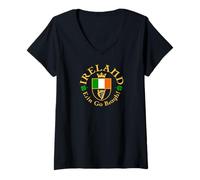 Femme Drapeau Heraldique Erin Go Bragh Irlande T-Shirt avec Col en V