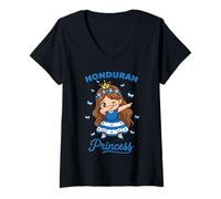 Femme Drapeau Hondurien Princesse Dabbing Cute Girl Honduras T-Shirt avec Col en V