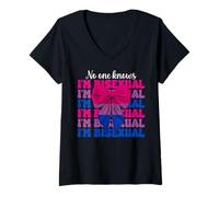 Femme Drapeau humoristique « No One Knows I'm Bisexual Bi Pride » pour fille LGBTQ T-Shirt avec Col en V