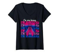 Femme Drapeau humoristique « No One Knows I'm Bisexual Bi Pride » pour fille LGBTQ T-Shirt avec Col en V