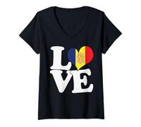 Femme Drapeau « I Love Andorra » en Forme de cœur pour Voyage Patriotique T-Shirt avec Col en V
