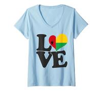 Femme Drapeau « I Love Guinée Bissau » en Forme de cœur pour Voyage Patriotique T-Shirt avec Col en V